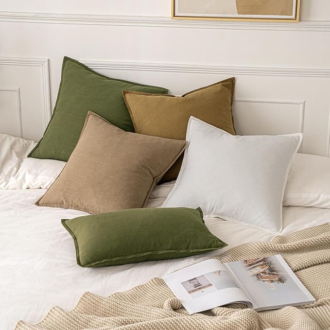 MIULEE Decorative Linen Pillow Covers 16x16 Inch Khaki Boho Farmhouse Neutral - Image 5