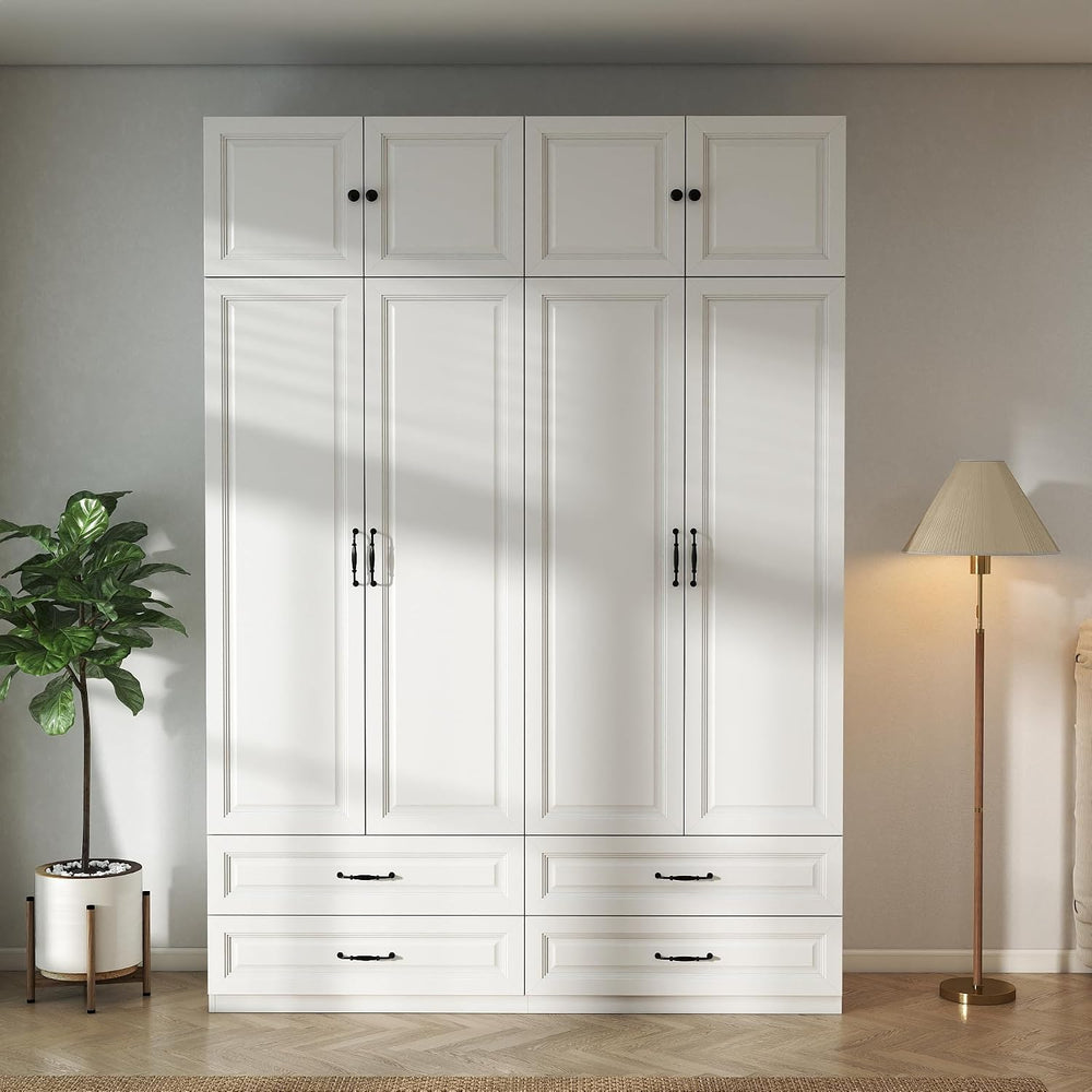 White Armoire Wardrobe Closet with 4 Drawers, 88" Tall x 63" Wide