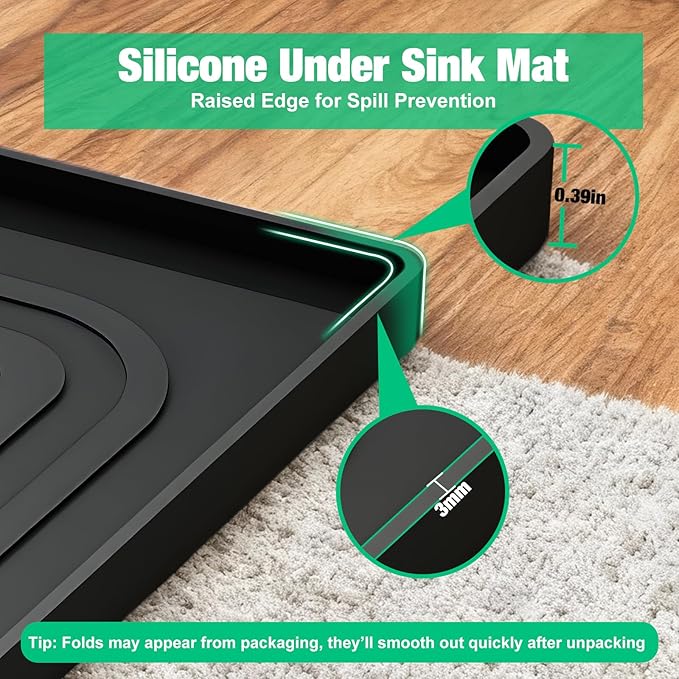 Aisslro Under Sink Mat 28" X 19", Waterproof Silicone Under Sink Mats - Image 5