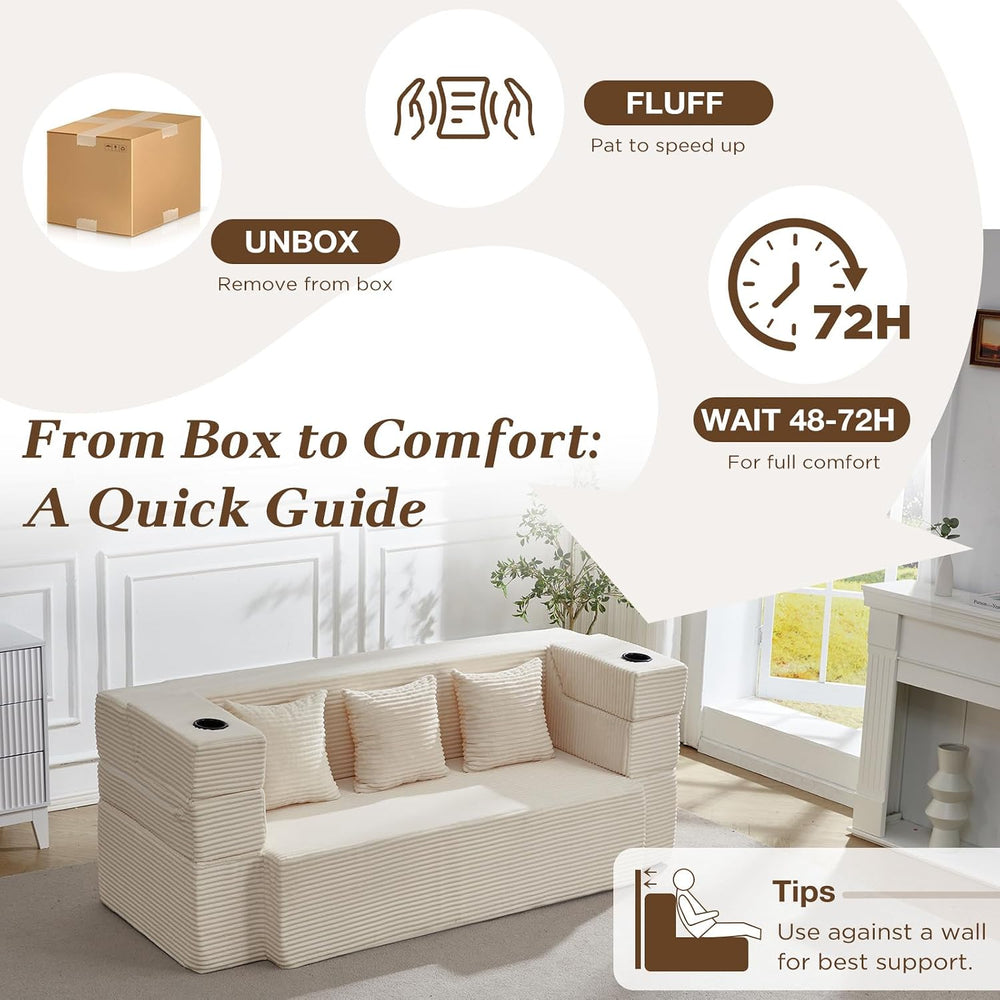 Folding Sofa Bed, 78.7”Full-Length Floor Sleeper Couch, Full Size Folding Sof...