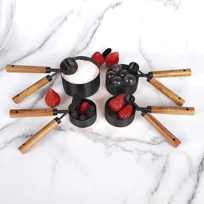 8-Piece Black Measuring Cups and Spoons Set, Stainless Steel Kitchen Measuring - Image 5