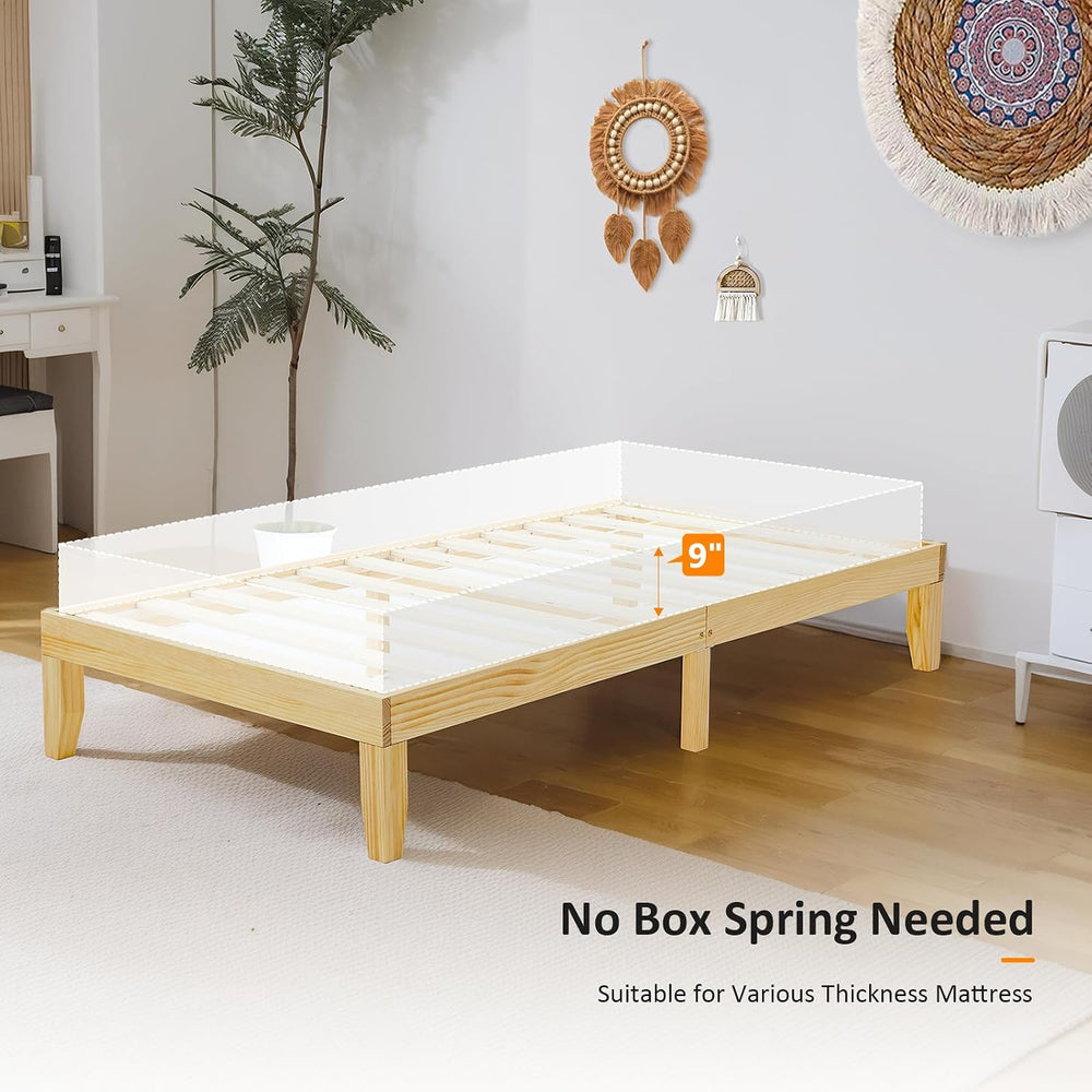 VINGLI 12 in Classic Solid Wood Twin Platform Bed Frame with Storage Space Un...