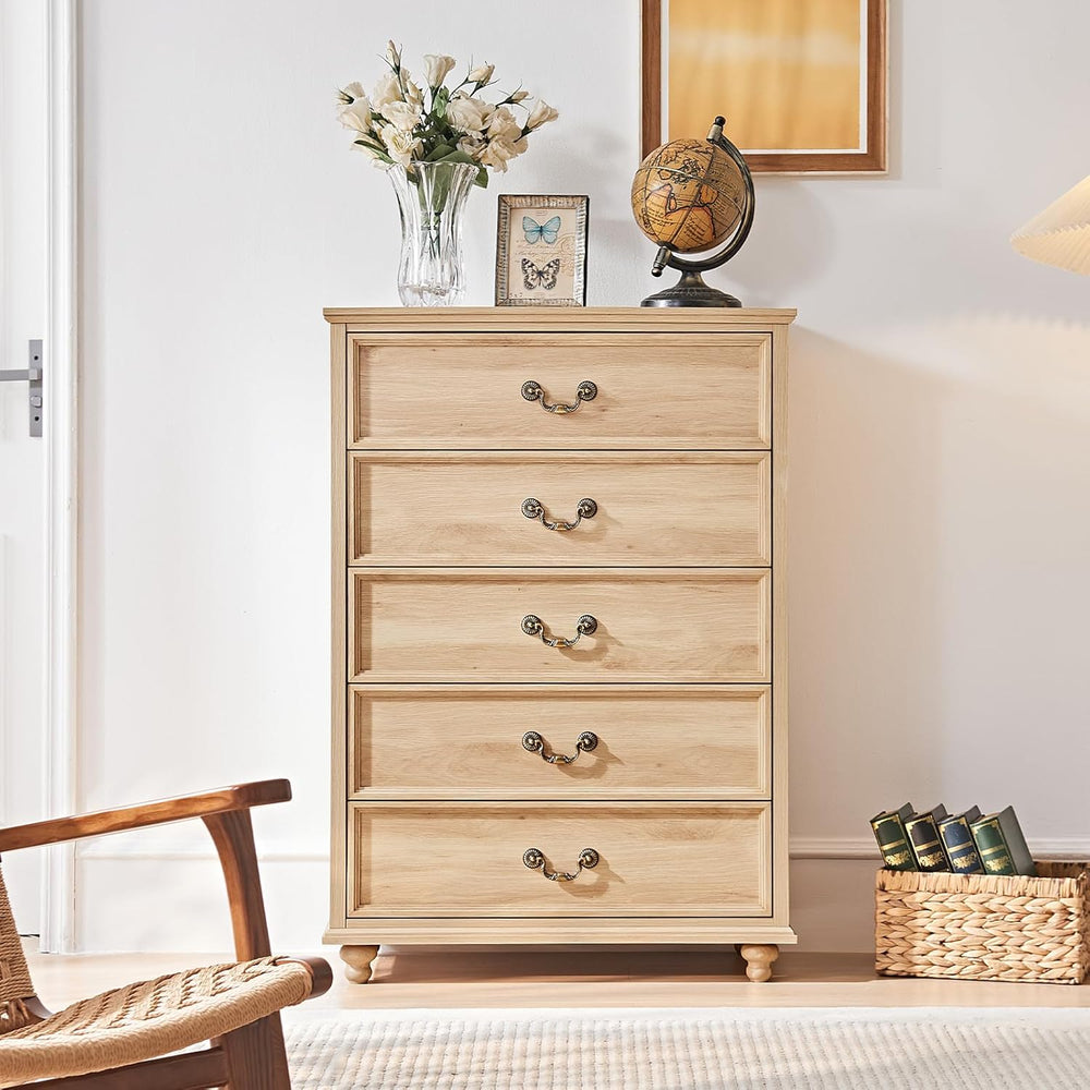 Joaxswe Farmhouse 5 Drawer Dresser for Bedroom, 45" Tall Vinatge Chests ...