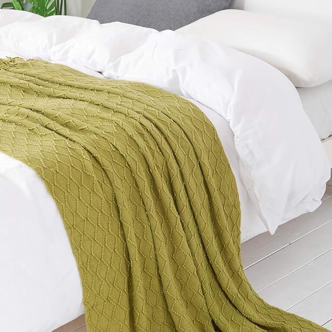 BOURINA Olive Green Throw Blanket 50x60 Inches Throw Textured Solid Soft Sofa - Image 6