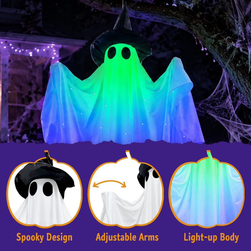 Halloween Hanging Light up Ghost Decorations Outdoor 2 Pack, 50 Inch Hallowee...