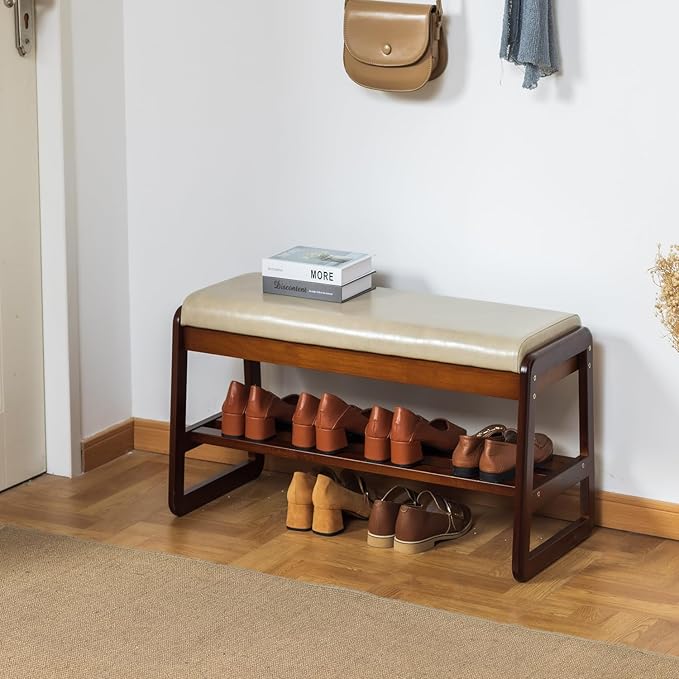 latifolia Solid Wood Bench, Entryway Shoe Bench with Cushion, Flip-Open Stora...