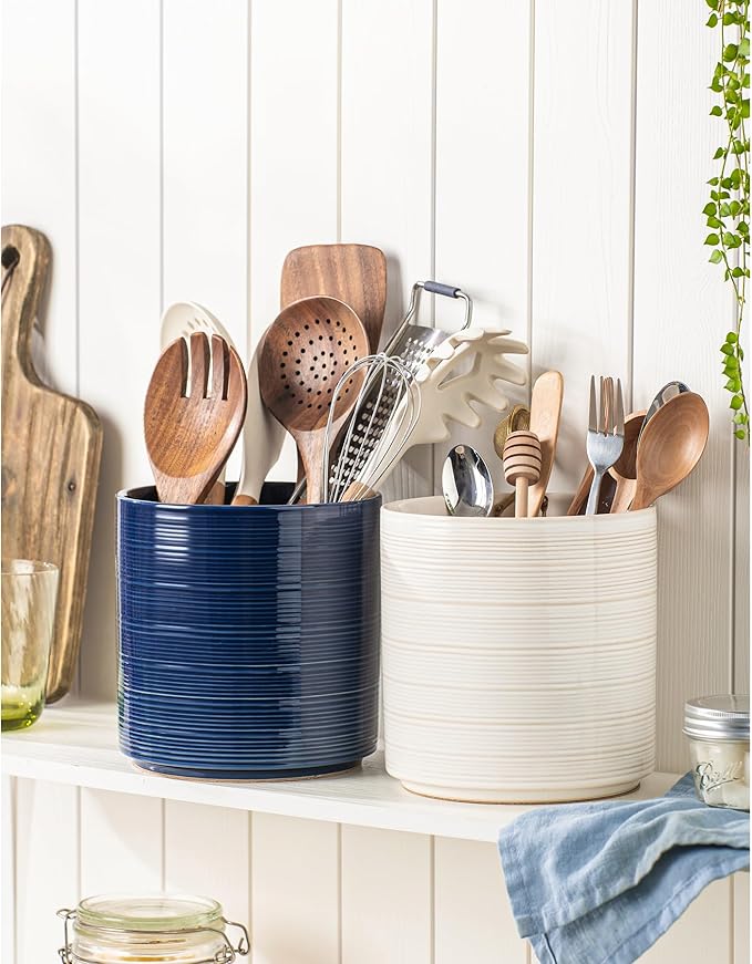 Large Utensil Holder for Kitchen Counter, 7.3” Ceramic Cooking Utensil Crocks - Image 3