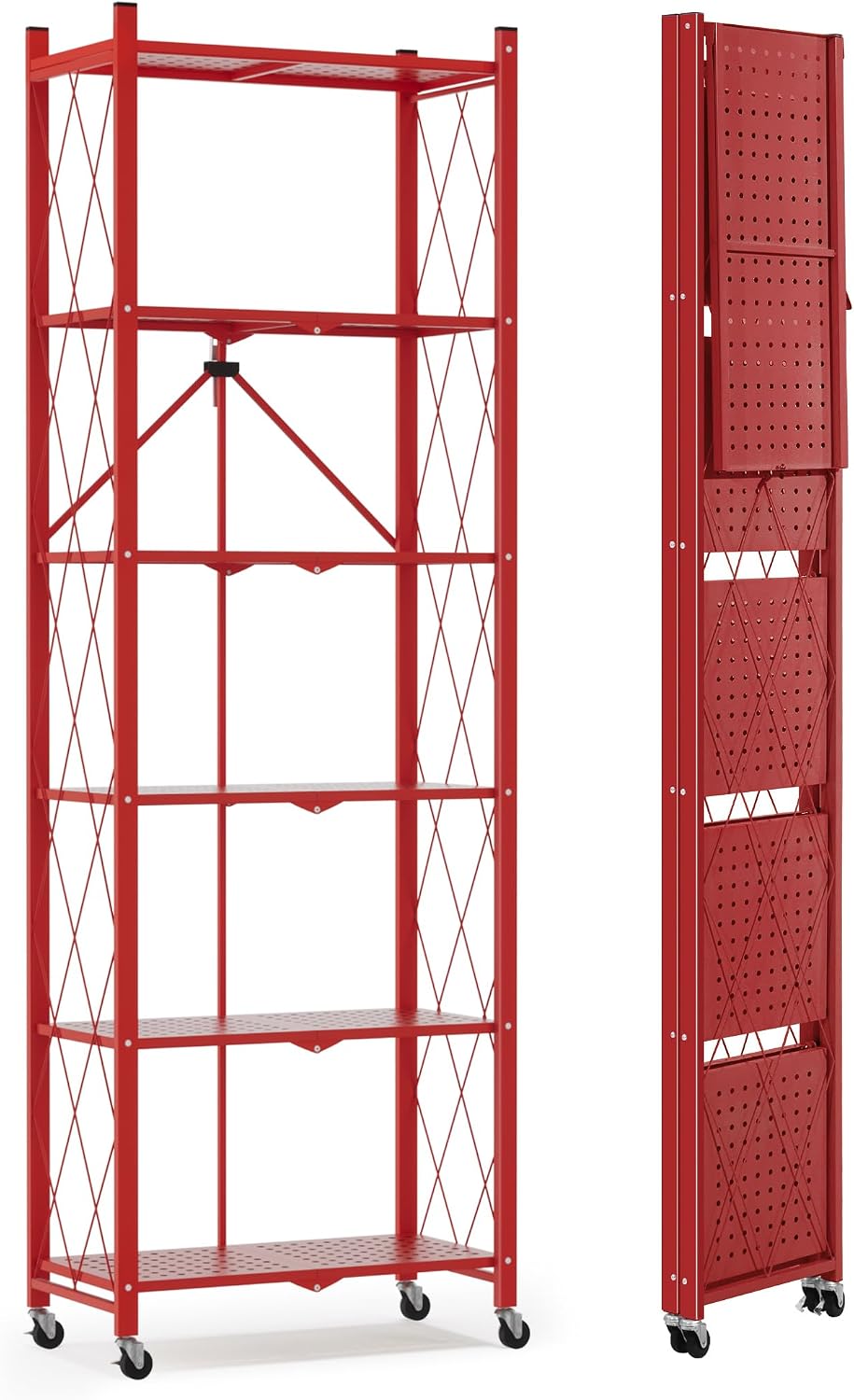 ALANNG 73.6 Inch Folding Bookshelf, 6 Tier Metal Bookcase and Bookshelves | T...