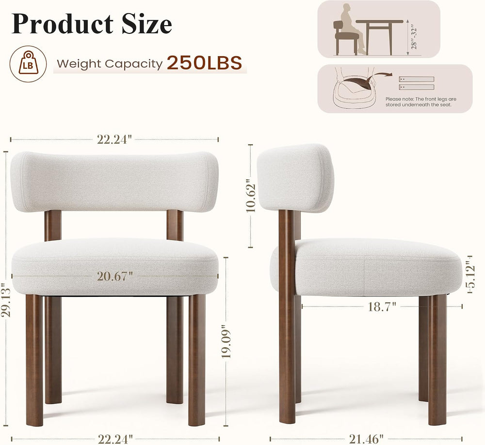 Mid-Century Modern Upholstered Dining Chairs Set of 2, Beige