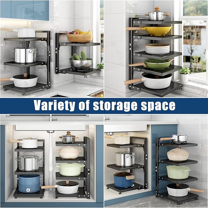 Pot Rack Organizers：CASONNIK 7-Tier Adjustable Heavy Duty Pan Organizer Rack - Image 4