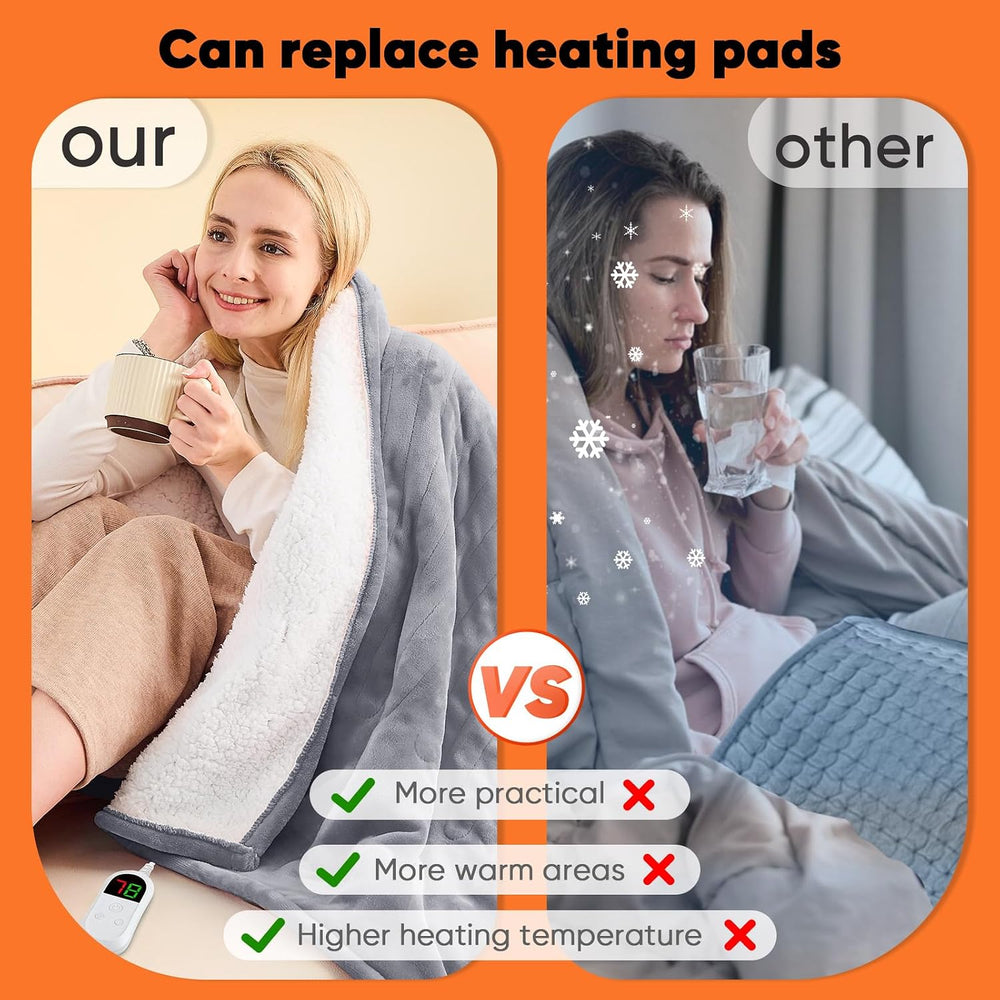 Heated Blanket Electric Throw 50"X60", Heating Blanket with 10 Heat...