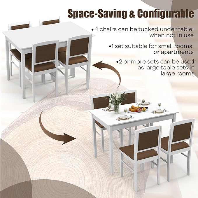 NAFORT Dining Table Set for 4, Farmhouse Kitchen Table and Chairs Set of 4, M...