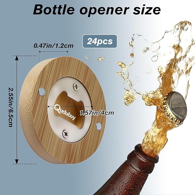24 Pcs Magnetic Bottle Opener 2.5In DIY Bamboo Round Shape Beer Openers Wooden - Image 2