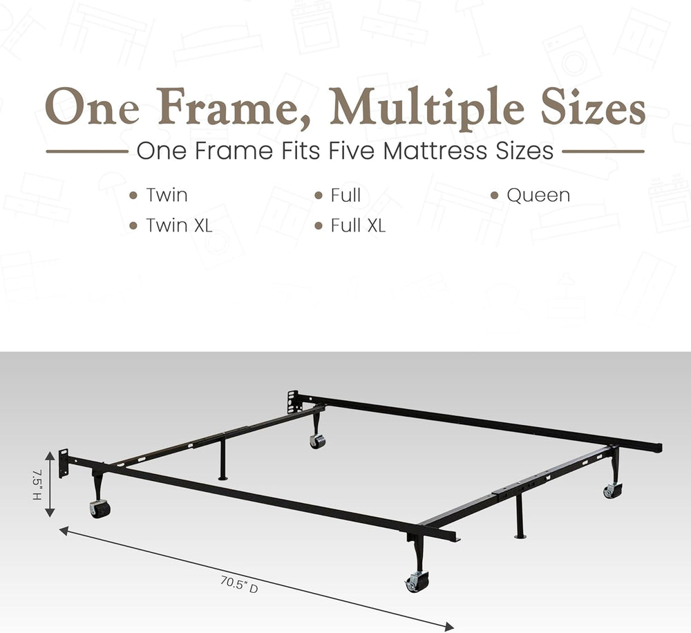 Kings Brand Furniture Adjustable Metal Bed Frame with Locking Wheels, Fits Tw...