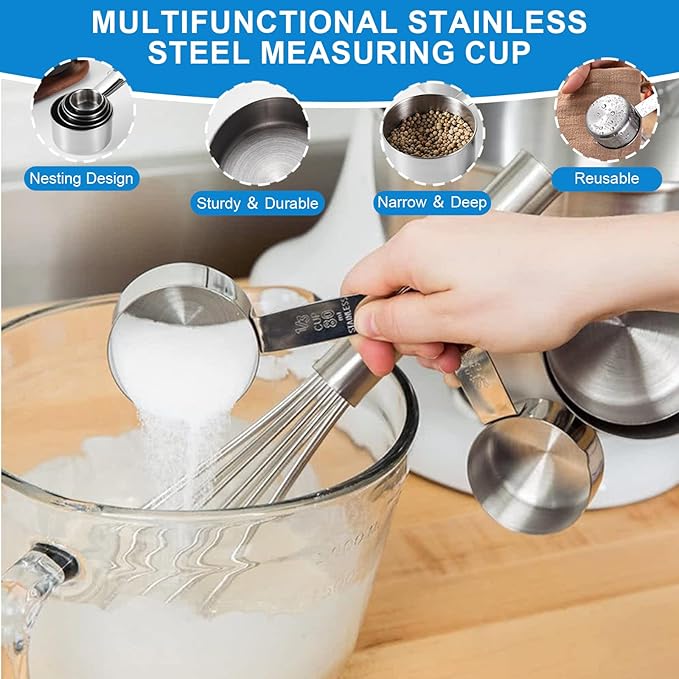 Measuring Cups and Spoons Set 21 Piece, 11 Stainless Steel Nesting Measuring - Image 4