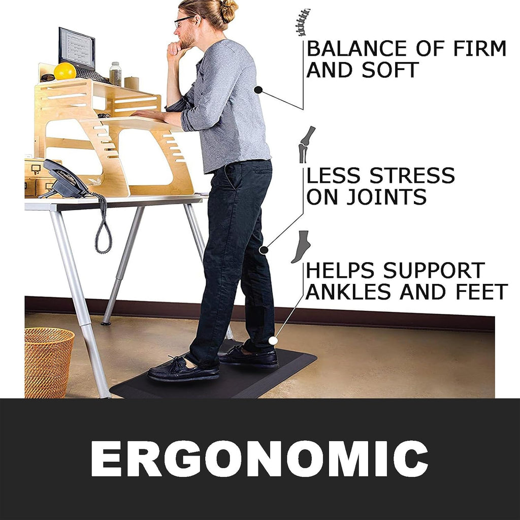Extra Thick Anti Fatigue Kitchen Floor Mat 0.8 inch Comfort Standing Mat, Office Standing Desk Mat, Kitchen Rug, Massage Points Comfort Mat, 140D PU Foam (Black, 17'' x 22'')