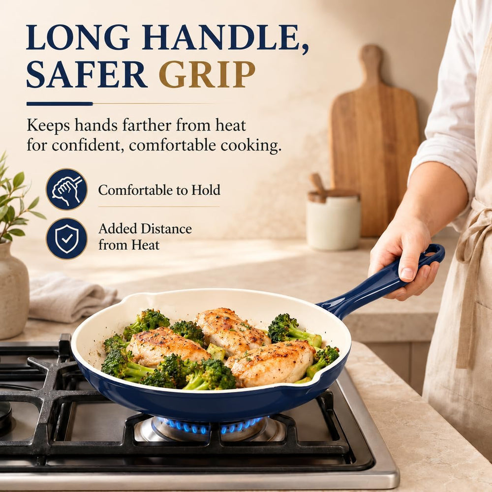 Hisencn Pans Set,8 & 9.5 Inch Ceramic Cast Iron Pans Set,Blue