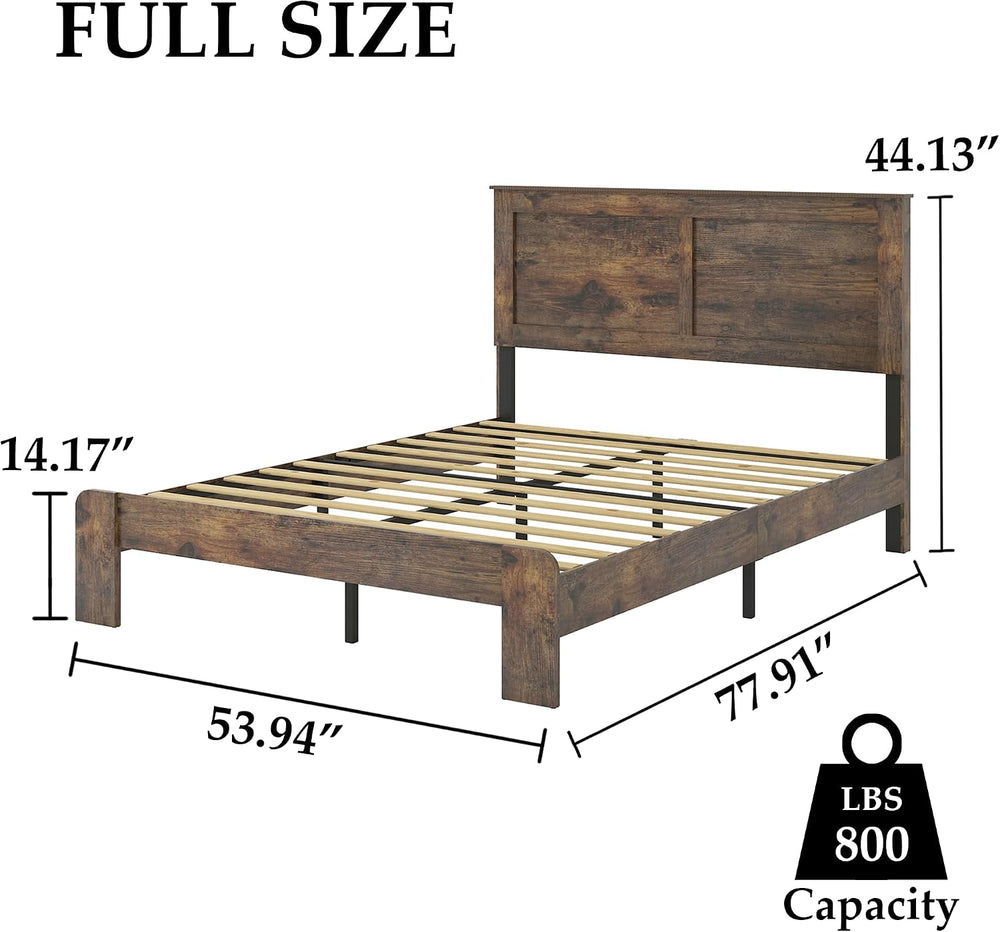 DWOYFO Wood Platform Bed Frame, Full Bed Frame with Headboard, Dark Brown
