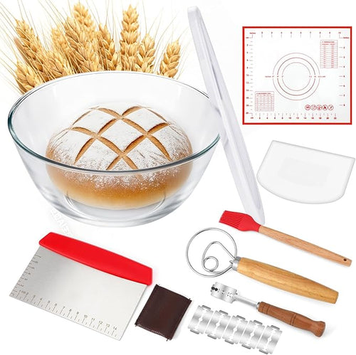 7 Pcs Large Glass Bowl for Sourdough Bread starter 4.7 Quart Glass Mixing Bowl by Unknown