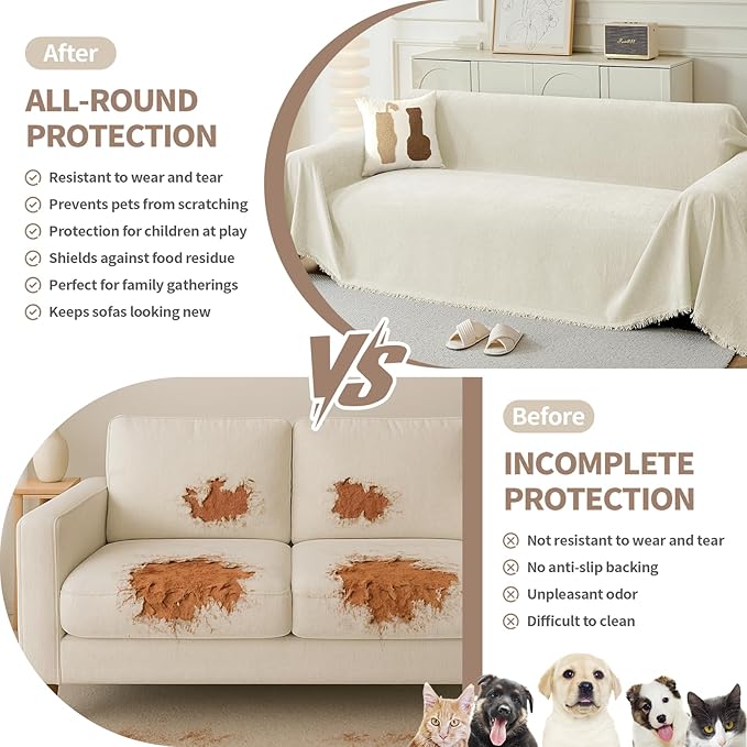 Couch Cover for Dogs, Boho Sofa Covers for 3 Cushion Couch, Chenille Sofa - Image 2