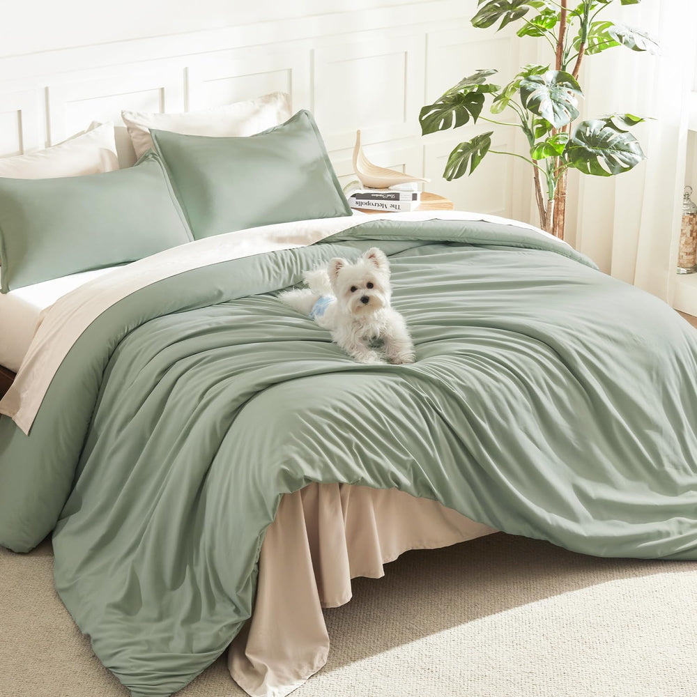 Litanika California King Comforter Set Sage Green, 3 Pieces Solid Bedding