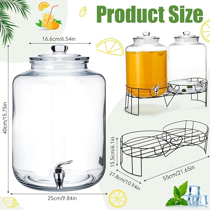 Honeydak 2 Pack 4 Gallon Glass Beverage Dispenser - Image 2