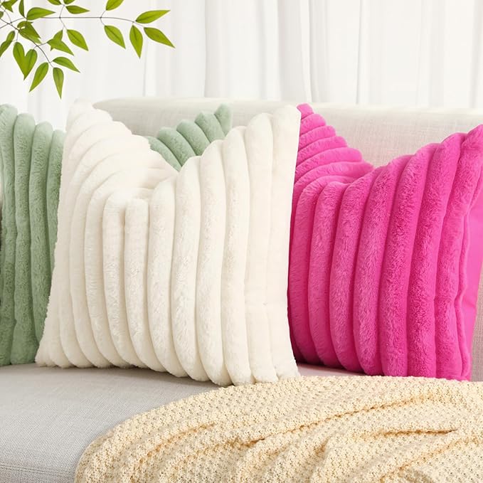 decorUhome Summer Cozy Faux Fur Throw Pillow Covers 18x18 Set of 2 Decorative - Image 6