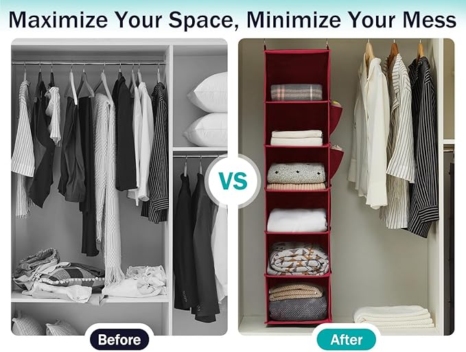 YOUDENOVA Hanging Closet Organizer and Storage, 6-Shelf Closet Hanging Storage - Image 6