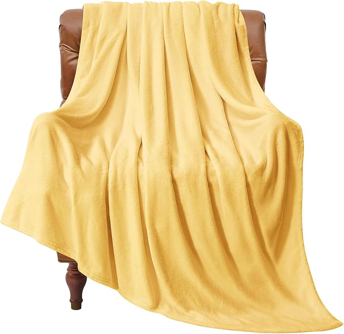BEDELITE Fleece Blanket Twin Size Cream Yellow Throw Blankets by BEDELITE