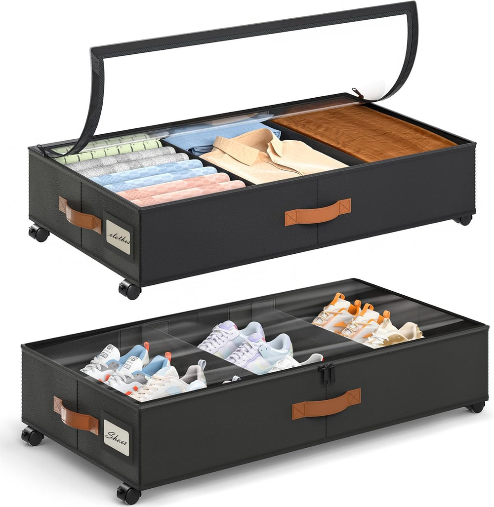 Yecaye Under Bed Storage with Wheels, 2 Pack Under Bed Storage Containers wit...