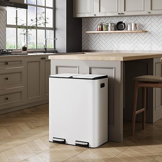 WLIVE 2 x 8 Gallon Stainless Steel Dual Trash Can, Double Trash Can Kitchen