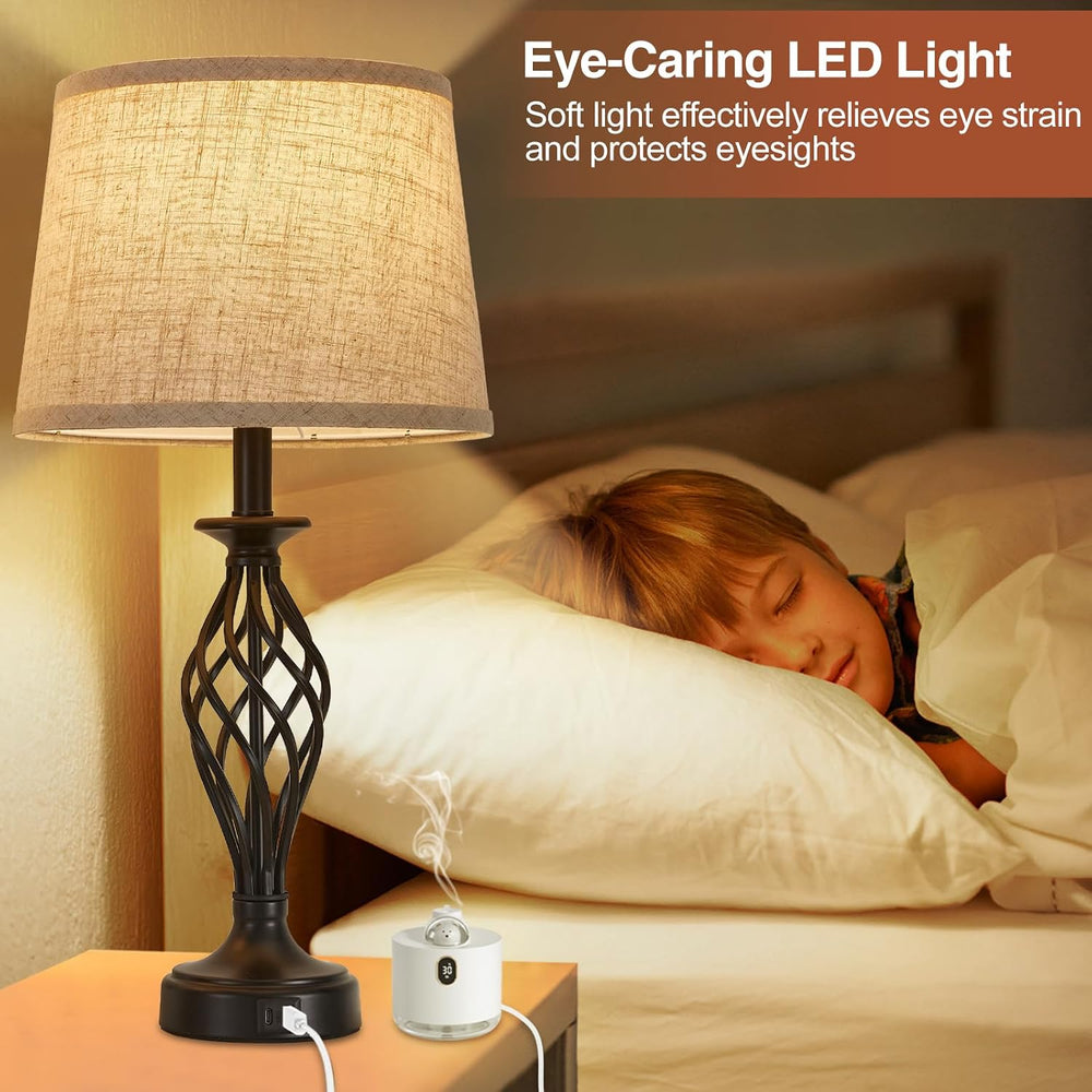 Table Lamp for Bedroom Set of 2 with USB C+A Ports,Modern Night Stand Lamps