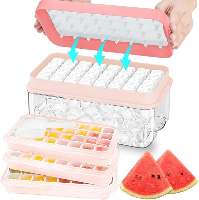 Ice Cube Tray, Ice Tray with Lid and Bin and Ice Scoop, Ice Cube Pop Out Tray by ZZWILLB