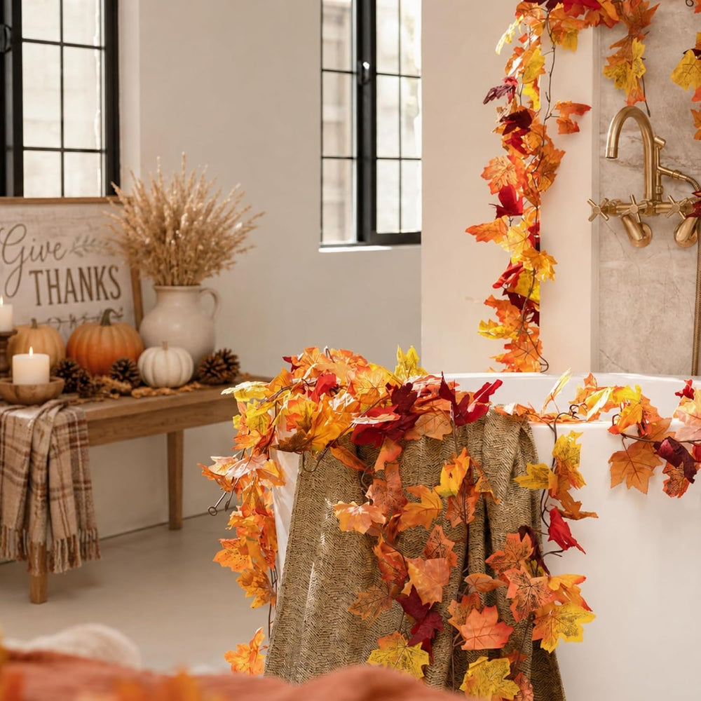 11 Pack Fall Leaf Garland, Total 64.9Ft Artificial Autumn Maple Leaves Garlan...