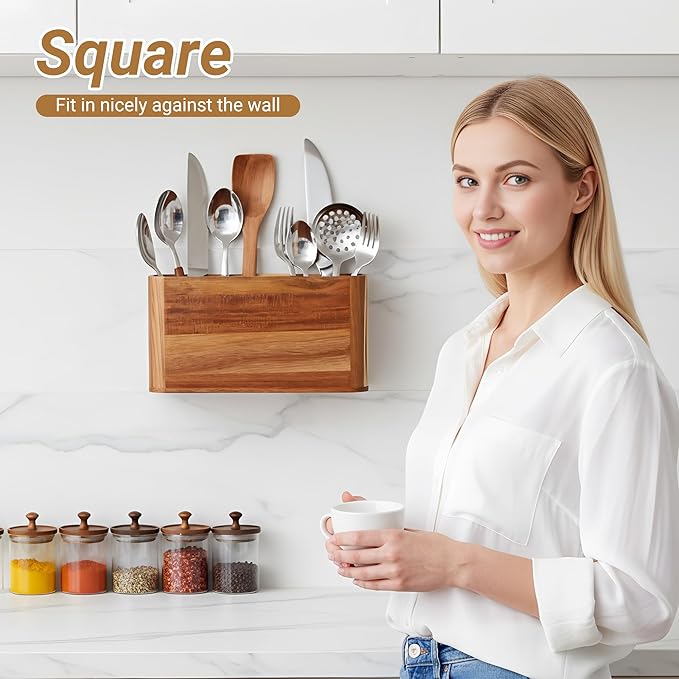 2PC Wooden Kitchen Utensil Holder