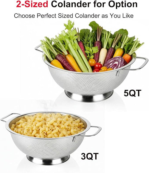 5.5-Quart Kitchen Colander, Stainless Steel Pasta Strainer - Image 2