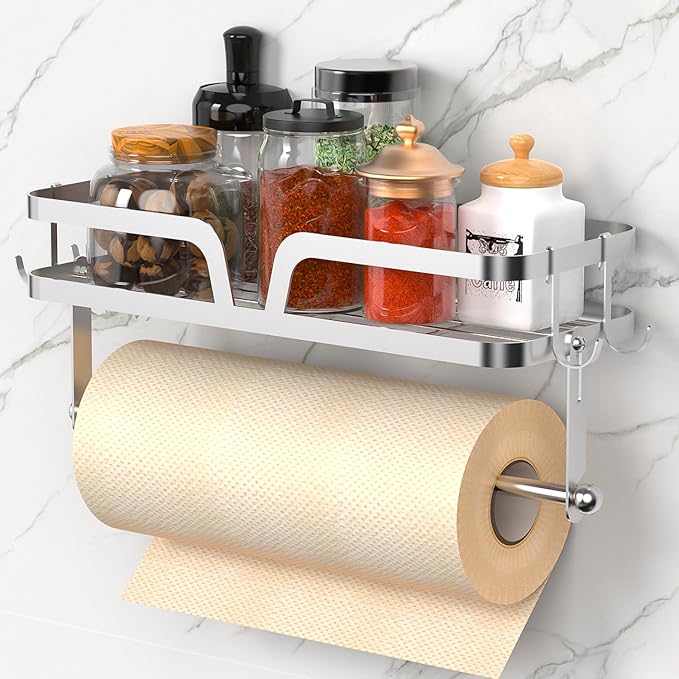 Taozun Paper Towel Holder Wall Mount, Kitchen Paper Holder Spice Rack Paper - Image 7
