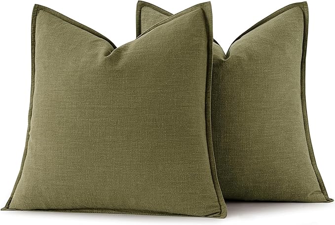 MIULEE Decorative Linen Pillow Covers 20x20 Inch Green ​Boho Farmhouse​ - Image 6