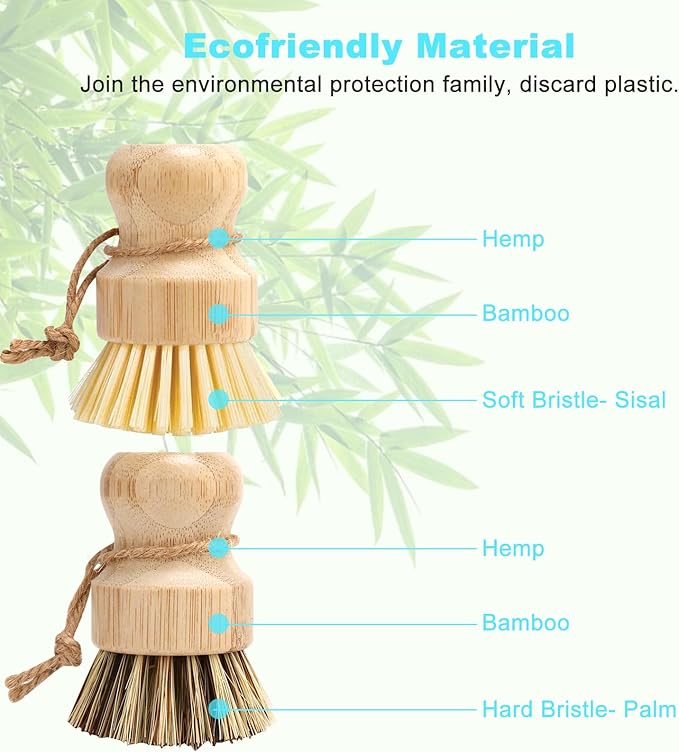 Aisuly Bamboo Dish Brush Set, Dish Brushes, Durable Wood Dishes Scrub Brush - Image 3