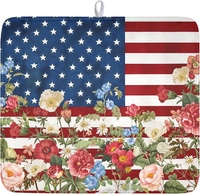 4th of July Dish Drying Mat 18x16 Inch, Patriotic Drying Mat by Trongr