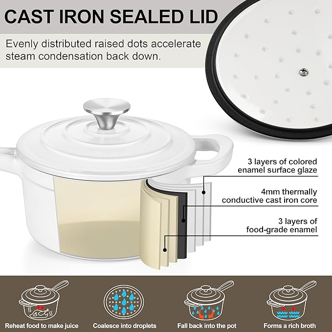 3 Quart Saucepan with Lid, Leonyo Enameled Cast Iron Sauce Pan, Heavy Duty Cast - Image 3