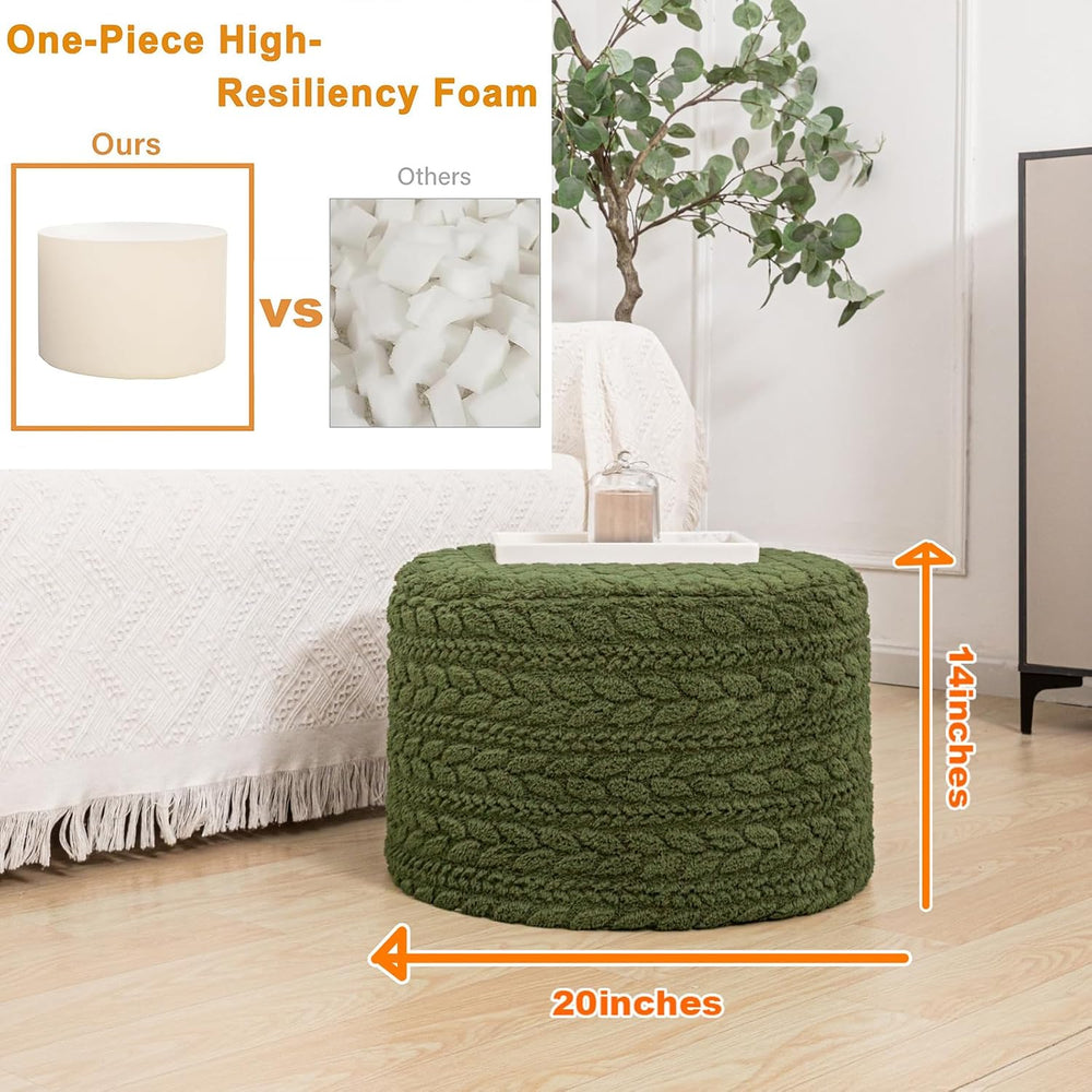 Round Pouf Ottoman Foot Stool 20x14In Ottoman Footrest for Couch Sofa Green