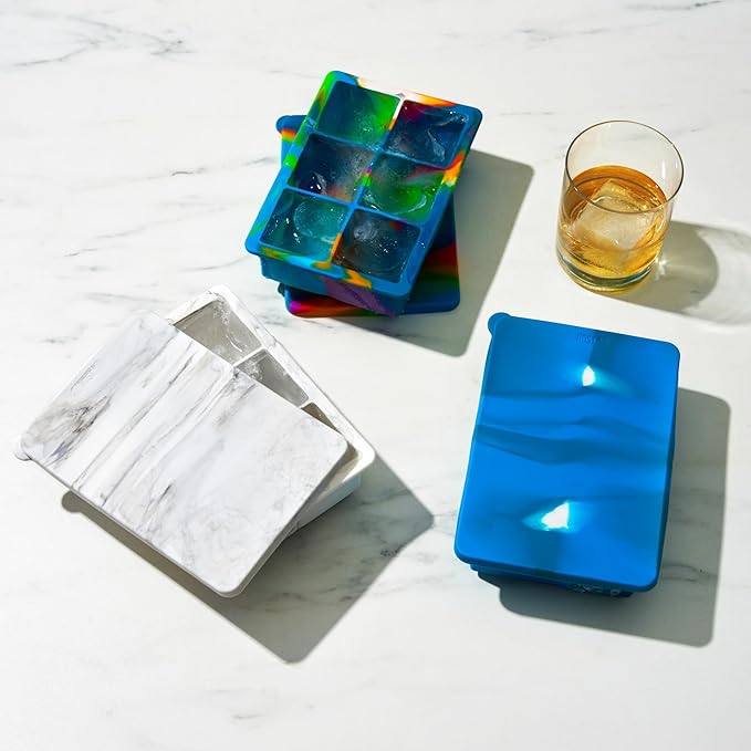 Host Ice Cube Tray with Lid, Makes 6 Large 2" Cubes, Durable Silicone Trays - Image 4