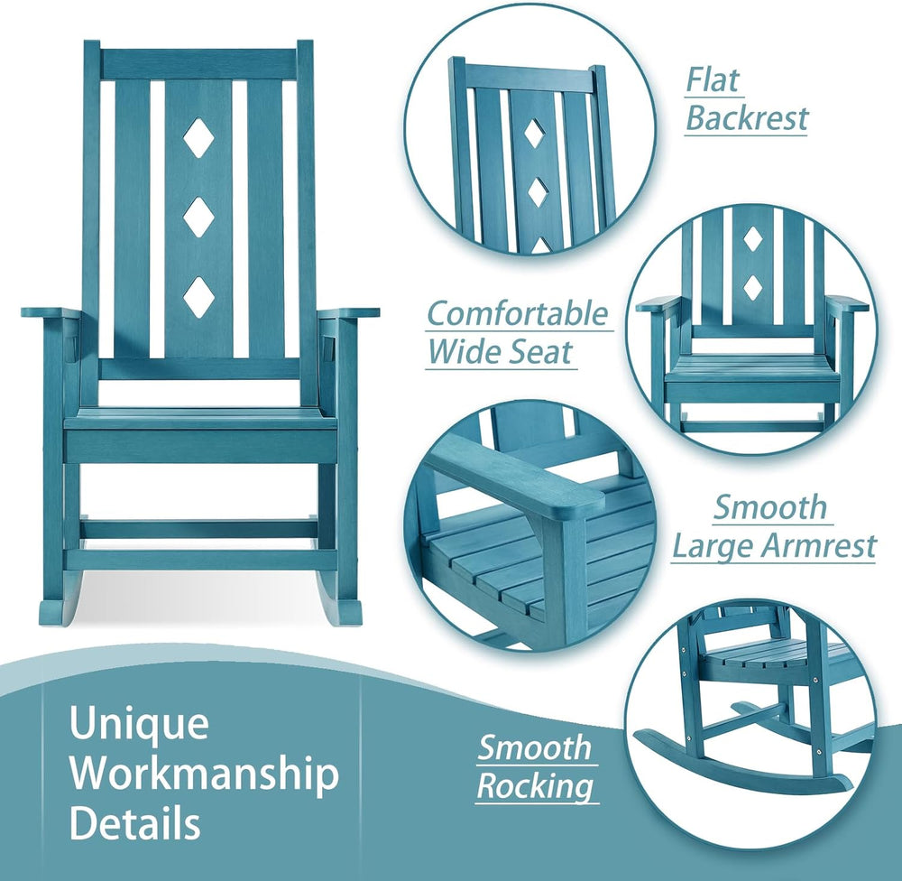 Oversized Outdoor Rocking Chair, Porch Rocker with High Back - Blue | All Wea...