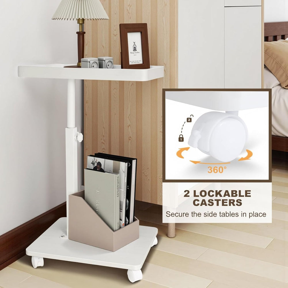 YYW Adjustable C-Shaped End Table with Removable Wheels & Convertible Bas...