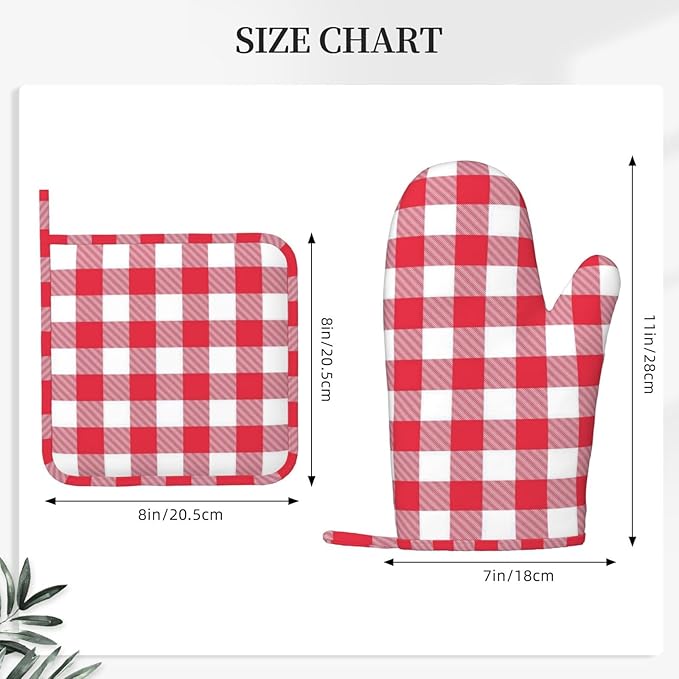 Red and White Checkered Oven Mitts and Pot Holders Set - Image 3