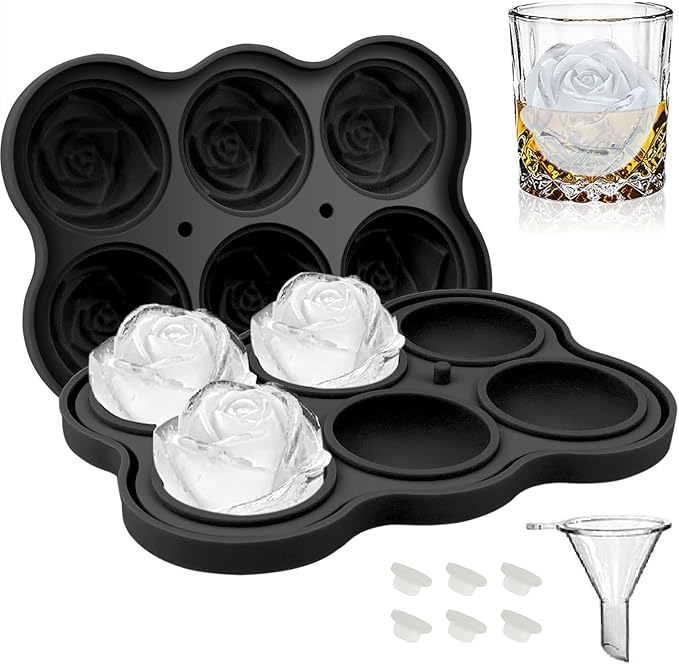CAMKYDE Rose Ice Cube Tray 2 Inch, 6 Cavity Silicone Rose Ice Cube Mold by CAMKYDE