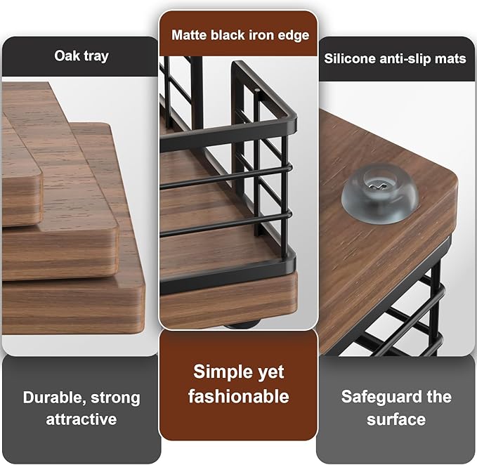 Wican Guest Towel Holder Tray for Bathroom, Oak and Iron Napkins Holder for - Image 4