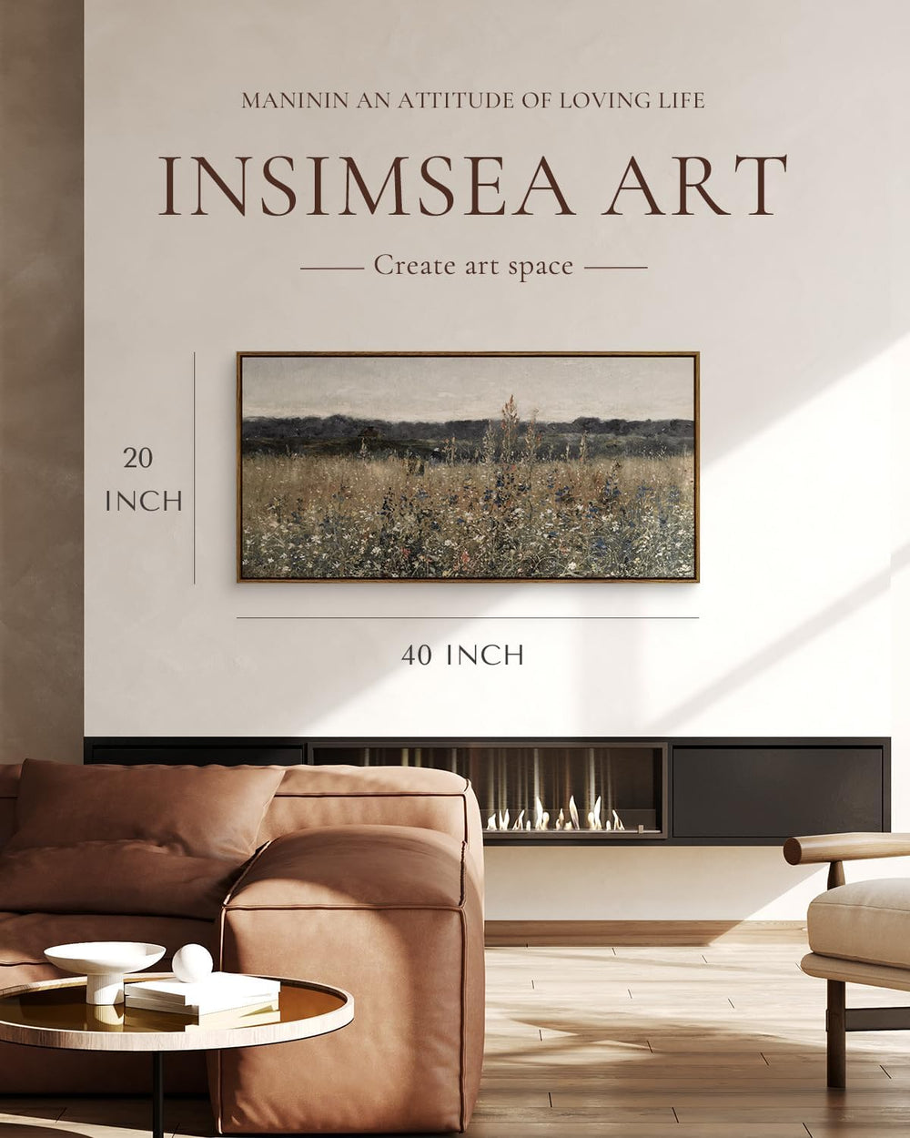 InSimSea Extra Large Framed Vintage Wall Art, Flower Meadow Prints,20x40In