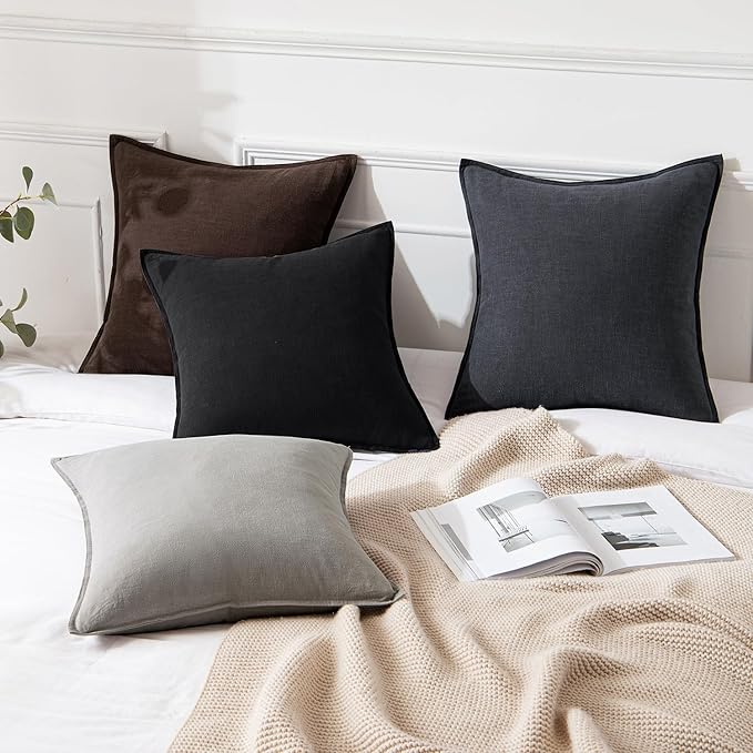 MIULEE Decorative Linen Pillow Covers 20x20 Inch Dark Gray ​Boho Farmhouse​ - Image 4
